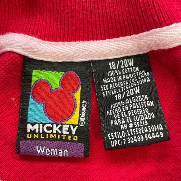 VINTAGE DISNEY Mickey Mouse Red Polo Shirt Collared Heart Embroidered 18/20W - Picture 6 of 8